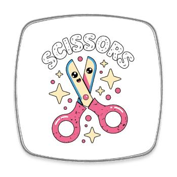 Scissors Stone Paper Kawaii Scissors - Square fridge magnet - white - Front
