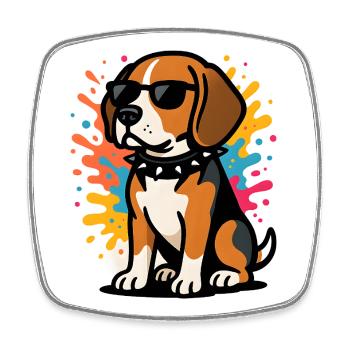 Sungled Beagle Hund in Farbe - Viereckiger Kühlschrankmagnet - Weiß - Vorne
