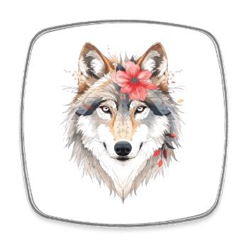 Wolf's head with flower wreath - Square fridge magnet - white - Front