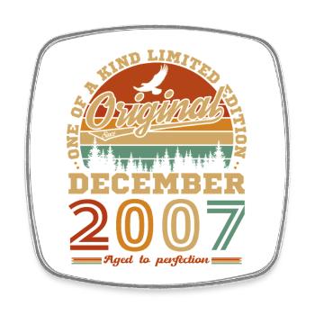 December 2007 Vintage Retro Birthday Gift - Square fridge magnet - white - Front