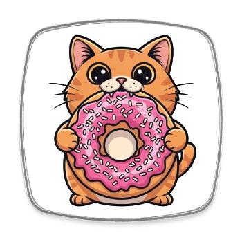 Cute Cat with Donut Kawaii Cartoon Snack - Square fridge magnet - white - Front