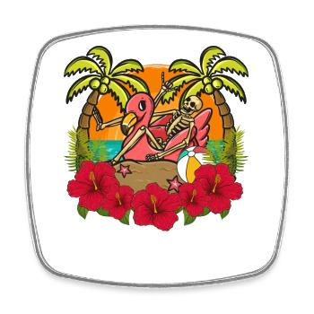 Tropical Flamingo Skeleton Sunset - Square fridge magnet - white - Front