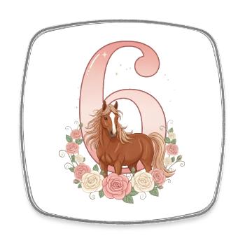 6. Geburtstag Mädchen, Pferd, Pony, 6 Jahre alt - Viereckiger Kühlschrankmagnet - Weiß - Vorne