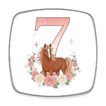 7. Geburtstag Mädchen, Pferd, Pony, 7 Jahre alt - Viereckiger Kühlschrankmagnet - Weiß - Vorne