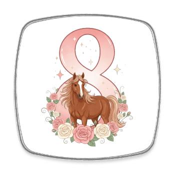 8th Birthday Girl, Horse, Pony, 8 Years Old - Square fridge magnet - white - Front