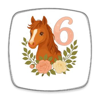 6. Geburtstag Mädchen, Pferd, Pony, 6 Jahre alt - Viereckiger Kühlschrankmagnet - Weiß - Vorne
