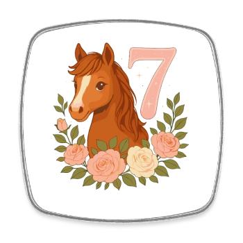 7. Geburtstag Mädchen, Pferd, Pony, 7 Jahre alt - Viereckiger Kühlschrankmagnet - Weiß - Vorne