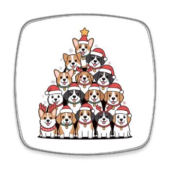 Weihnachtshunde Pyramide – Lustiger Xmas Look - Viereckiger Kühlschrankmagnet - Weiß - Vorne