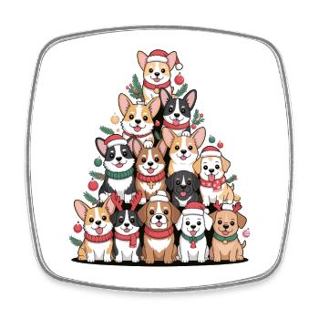 Weihnachtshunde Pyramide – Lustiger Xmas Look - Viereckiger Kühlschrankmagnet - Weiß - Vorne