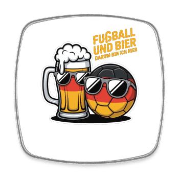 Football et bière – Dicton d’un fan allemand - Magnet carré - blanc - Devant