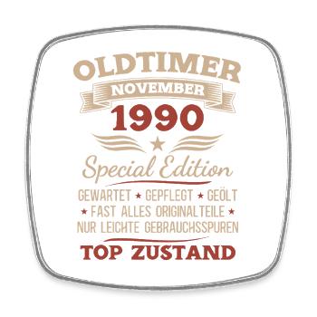 35th Birthday Gift Vintage Car November 1990 - Square fridge magnet - white - Front