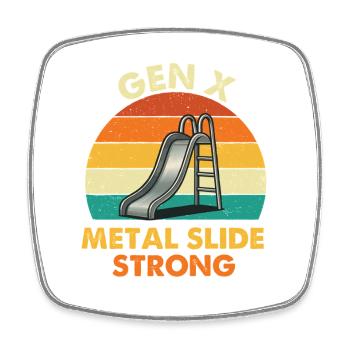 Gen X Metal Slide Starke wilde Kindheit Zitat - Viereckiger Kühlschrankmagnet - Weiß - Vorne