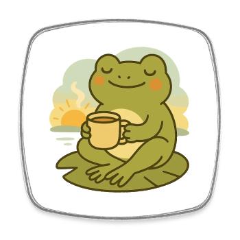 Frog with Coffee – Morning Rest Design - Square fridge magnet - white - Front