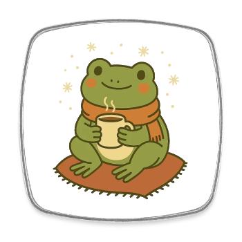 Winter Frog with Scarf and Tea – Cozy Frog - Square fridge magnet - white - Front