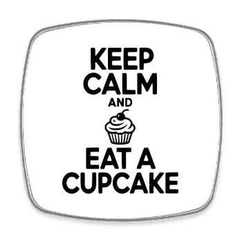 Ruhe bewahren und einen Cupcake essen - Viereckiger Kühlschrankmagnet - Weiß - Vorne