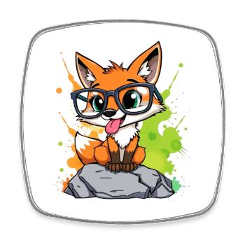 Brillenfuchs auf Stein - Viereckiger Kühlschrankmagnet - Weiß - Vorne