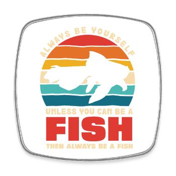 Fisch Selbst Sein Retro Sonnenuntergang - Viereckiger Kühlschrankmagnet - Weiß - Vorne