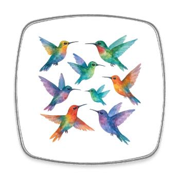 Colibris colorés à l’aquarelle – Légèreté et couleur - Magnet carré - blanc - Devant