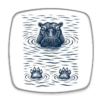 Gechilltes Hippo im Wasser - Viereckiger Kühlschrankmagnet - Weiß - Vorne