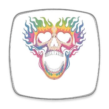 Skull Shirt with Rainbow Flames - Square fridge magnet - white - Front