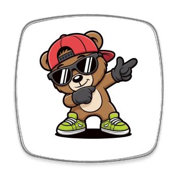 Dabbing Bär mit Cap & Sonnenbrille – Cooles Kids - Viereckiger Kühlschrankmagnet - Weiß - Vorne