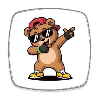 Cool dancing bear with cap and sunglasses - Square fridge magnet - white - Front
