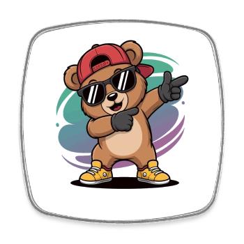 Cool Hip-Hop Bear with Cap – Street Style Cartoon - Square fridge magnet - white - Front