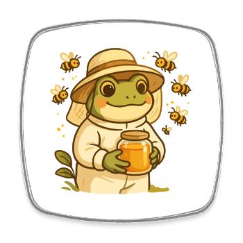 Grenouille apicultrice avec pot de miel – Bee Frog - Magnet carré - blanc - Devant
