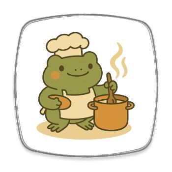 Kochender Frosch – Cozy Kitchen Frog - Viereckiger Kühlschrankmagnet - Weiß - Vorne
