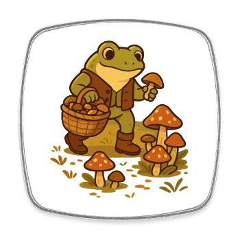 Frosch mit Pilzkorb – Mushroom Picker Frog - Viereckiger Kühlschrankmagnet - Weiß - Vorne