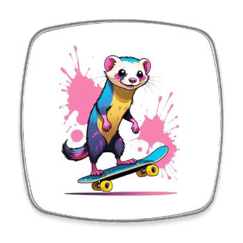 Buntes Skateferret Farbspritzer - Viereckiger Kühlschrankmagnet - Weiß - Vorne