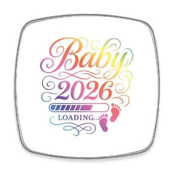 Baby 2026 Loading Schwangerschaft - Viereckiger Kühlschrankmagnet - Weiß - Vorne