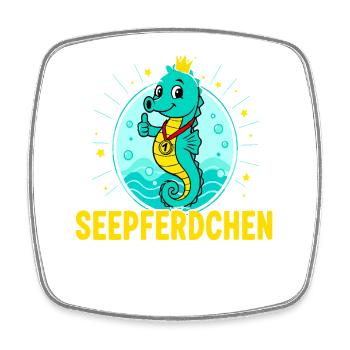 Seahorse passed swimming course child - Square fridge magnet - white - Front