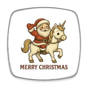 Sweet Santa Claus on Unicorn – Merry Christmas - Square fridge magnet - white - Front