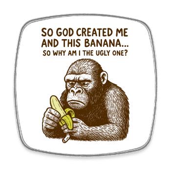 Funny Gorilla Banana Joke Retro Humour T-Shirt - Magnet carré - blanc - Devant