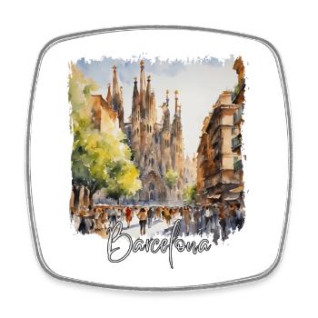 Barcelona Aquarell, Barcelona Spanien - Viereckiger Kühlschrankmagnet - Weiß - Vorne