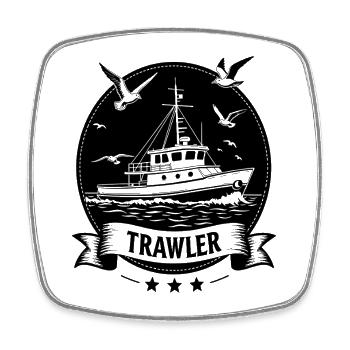 Trawler Nautical Seafaring Silhouette - Square fridge magnet - white - Front