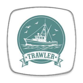 Trawler Fishing Cutter Ahoy Maritim - Square fridge magnet - white - Front