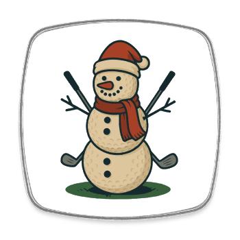 Lustiger Golf-Schneemann für Weihnachtsgolfer - Viereckiger Kühlschrankmagnet - Weiß - Vorne