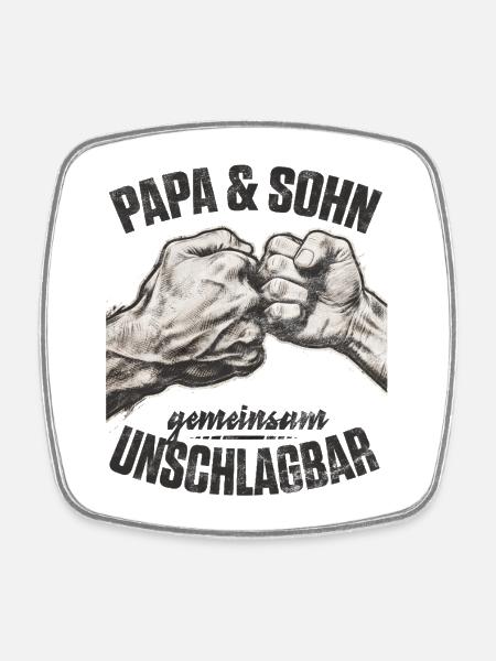 Papa Sohn Fauststoß gemeinsam unschlagbar - Viereckiger Kühlschrankmagnet - Weiß