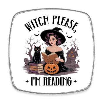 Witch Reading by Pumpkin Night - Square fridge magnet - white - Front
