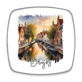 Brügge Aquarell, Brügge, Belgien - Viereckiger Kühlschrankmagnet - Weiß - Vorne