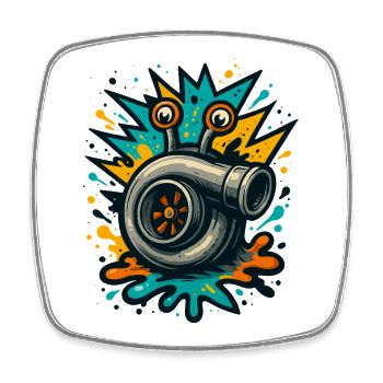 Turbo Schnecke Turbolader Boost Explosion - Viereckiger Kühlschrankmagnet - Weiß - Vorne