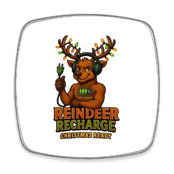 Reindeer Recharge – Lustiges Weihnachts Rentier - Viereckiger Kühlschrankmagnet - Weiß - Vorne