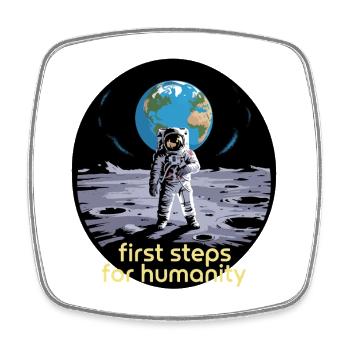 Erste Schritte für die Menschheit Astronaut Moon - Viereckiger Kühlschrankmagnet - Weiß - Vorne