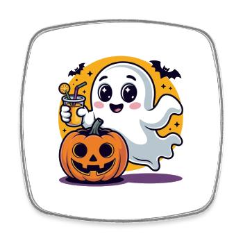Fantôme Halloween Mignon avec Citrouille - Magnet carré - blanc - Devant
