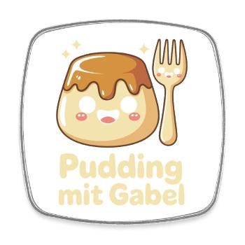 Pudding Mit Gabel - Viereckiger Kühlschrankmagnet - Weiß - Vorne