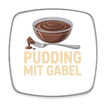 Pudding Mit Gabel - Viereckiger Kühlschrankmagnet - Weiß - Vorne