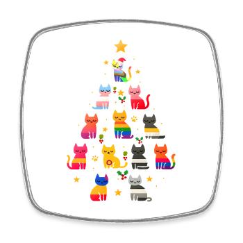LGBTQ Katzen Weihnachtsbaum Pride Xmas Design - Viereckiger Kühlschrankmagnet - Weiß - Vorne