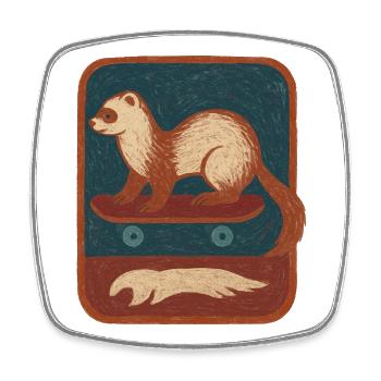 Frettchen auf Skateboard Retro - Viereckiger Kühlschrankmagnet - Weiß - Vorne